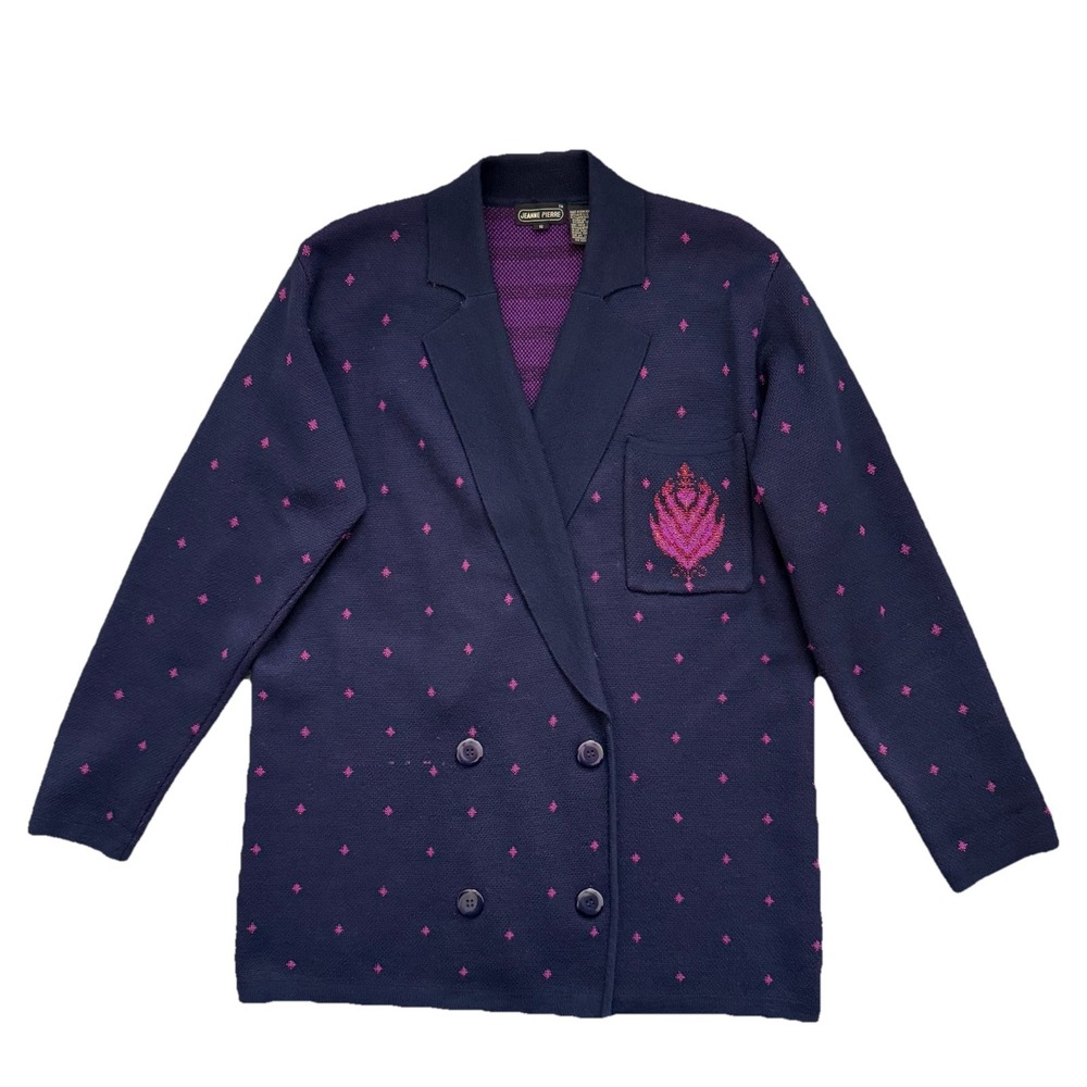 Vintage 90s Knit Wool Blazer Womens Small‎ Purple Oversized Preppy Academia